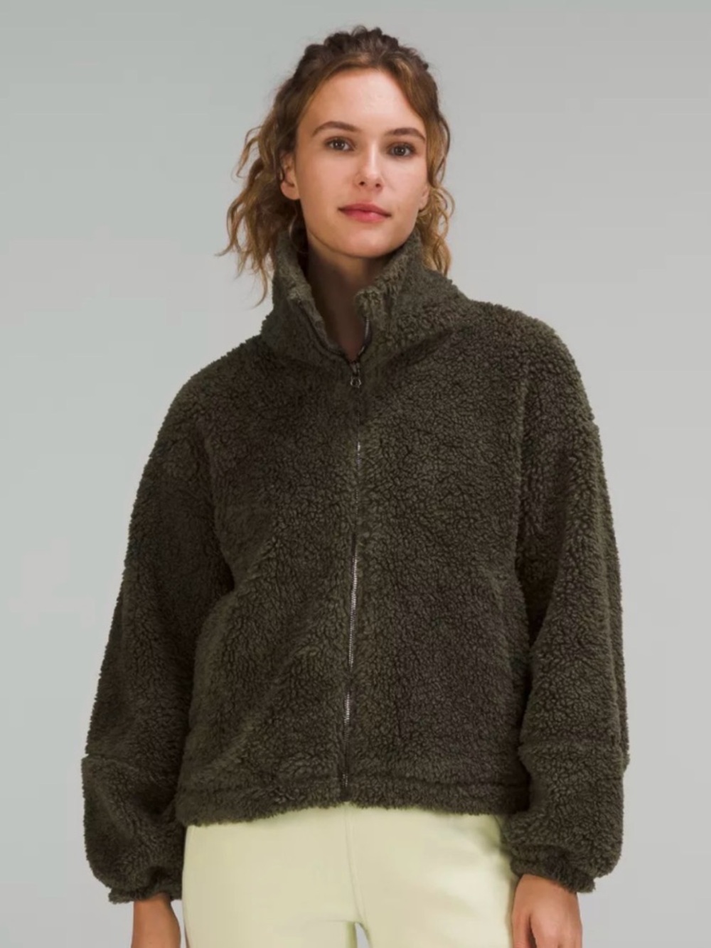 Lululemon Cinchable Fleece Zip-Up Jacket in Olive Green size 10
